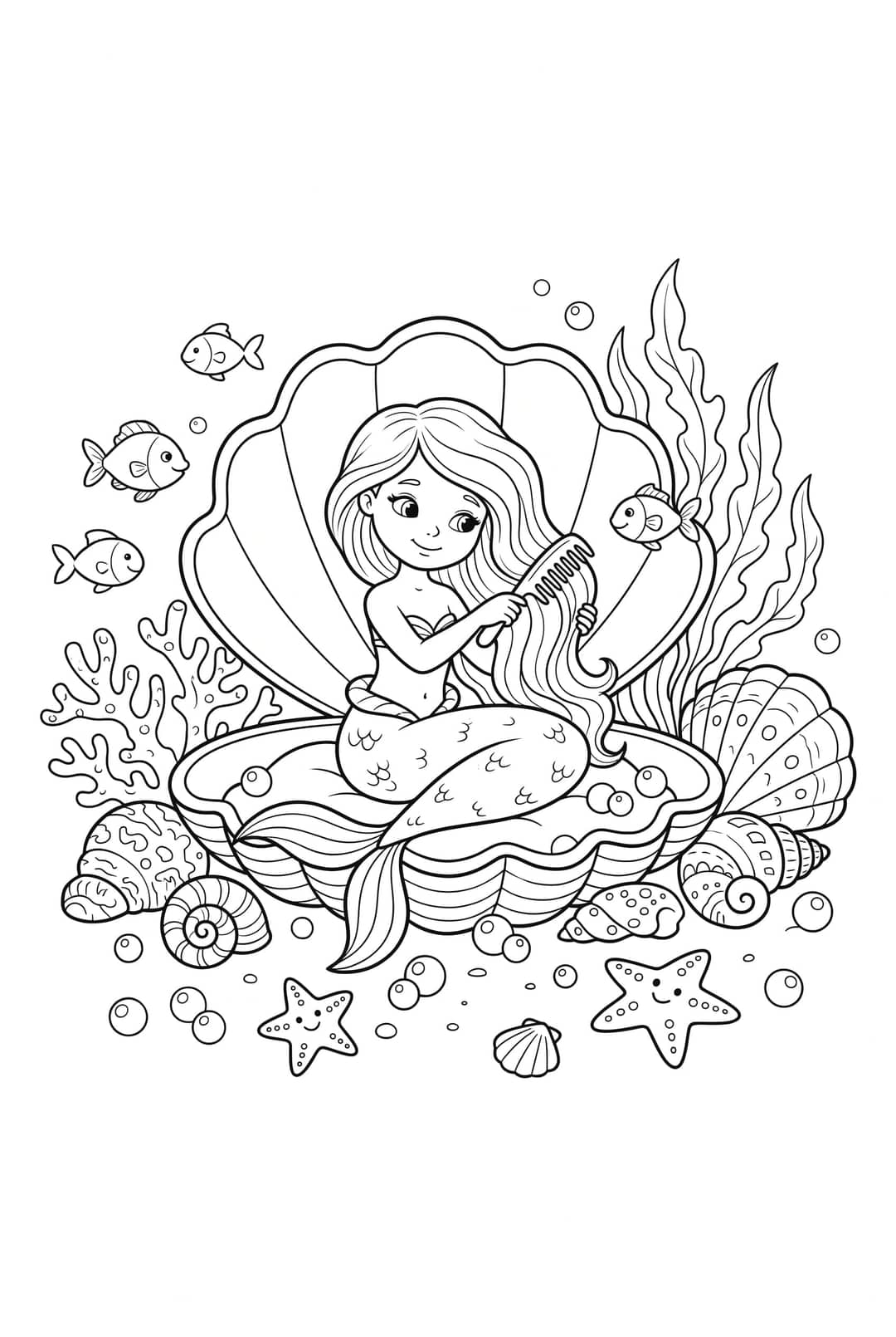 Colporing Pags Mermaid in a sunken ship · printable coloring page
