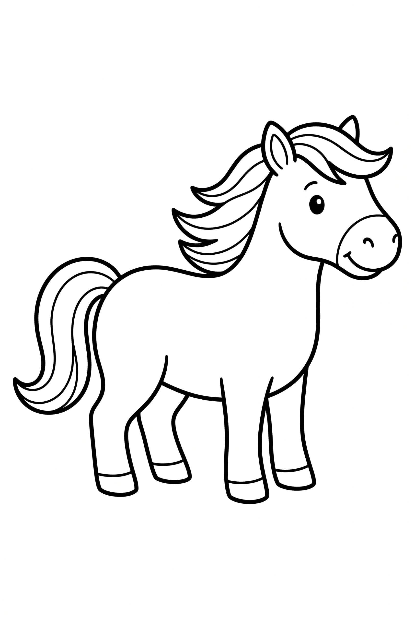 Ein sanftes Pony steht still da, seine Mähne weht sanft zur Seite.